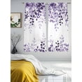 thumbnail image 3 of Purple Sheer Curtains 72 Inch Length 2 Panels for Living Room, Eucalyptus Leaves Voile Kitchen Curtain Set, Luxury Privacy Drapes Window Treatment for Bedroom, 3 of 7