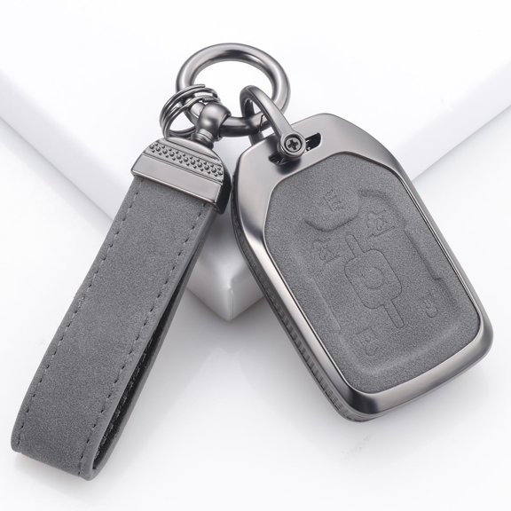 Key Fob Cover Compatible with Fit for Chevy GMC Suburban Tahoe Terrain Yukon Yukon XL Leather Full Protection 6 Buttons Keychain Case Holder Protector