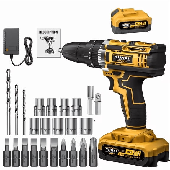 3/8" Brushless Compact Drill Tool Set, 85N.m 21V Cordless Drill Box with 2 * 2000mAh Battery, 782 In-lb Tool Set,DIY Hand Tool Kits for Daily Home Repair