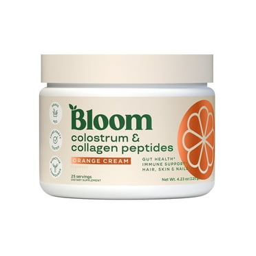 Bloom Nutrition Colostrum & Collagen Peptides Powder, Orange Cream, 25 Servings