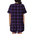 thumbnail image 3 of Naloa Purple Black Plaid Women's Short-Sleeved Pajama Set, Loungewear, Summer pajamas, Breathable Cozy - Large, 3 of 9