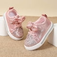thumbnail image 2 of Toddler Girls Tennis Shoes Sparkly Sequin Hook and Loop Bowtie Princess Dress Shoes Casual Solid Color Flat Sneakers Pink 8 Toddler, 2 of 5
