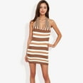 thumbnail image 6 of Women's Striped Halter Neck Knit Dress With V-Neckline- Small, Brown, 6 of 6