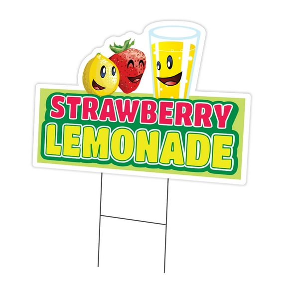 STRAWBERRY LEMONADE Yard Sign 12" X 16" & Stake | Advertise Your Business | Stake Included Double Sided Image | Made in The USA