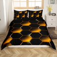 thumbnail image 1 of YST Housse de Couette Géométrique Nid d'Abeille Ensemble de Literie pour Enfants Garçons Filles Forme Hexagonale 3D Néon Couvre-Lit Orange Noir Collection Chambre 2 Pcs Taille Tout-Petit, 1 of 6