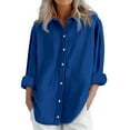 thumbnail image 2 of Blue Women Shirts, Womens Daily Casual Linen Shirts Long Sleeve Shirts Tops Casual Blouses Loose Fit Shirt,Women Shirts 4XL, 2 of 6