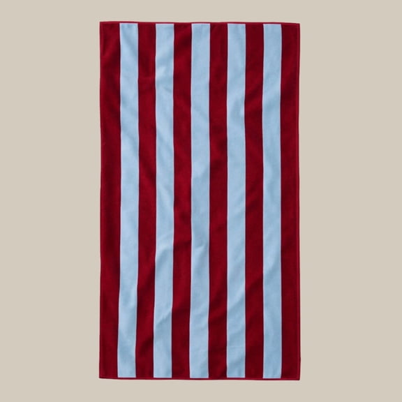 Extra Large Organic Cotton Striped Beach Towel - Burgundy & Sky Blue