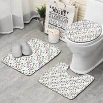 White Christmas Icon Pattern Bathroom Rugs Sets 3 Piece,Toilet Cover Set,Absorbent Non Slip Bathroom Mats Sets with U-Shaped Contour Rug Toilet Rug Set