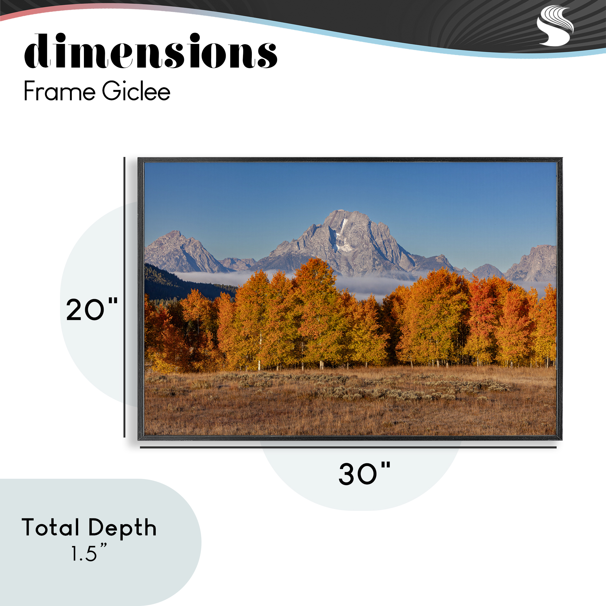 Autumn Tree Line With Mountain Black Framed Giclee Art, design by Shelley Carlisle