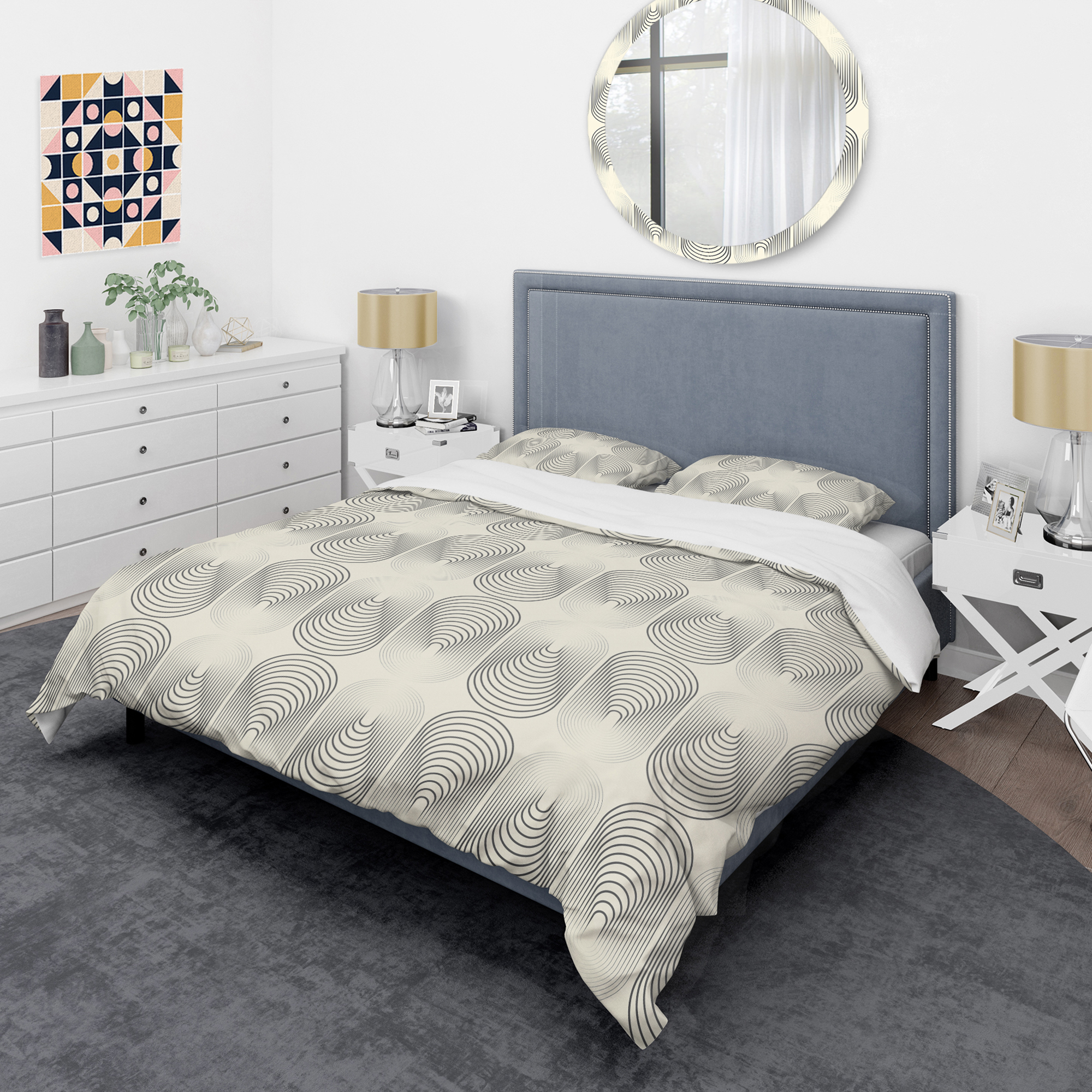 Designart 'Monochrome Geometric Pattern X' Mid-Century Modern Duvet Cover Set