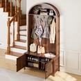 thumbnail image 4 of Hall Tree with Bench & Shoe Storage, 71" Arch Entryway Coat Rack with 4 Hooks & 2 Fluted Doors, Farmhouse Organizer, 39.37"W, 4 of 9