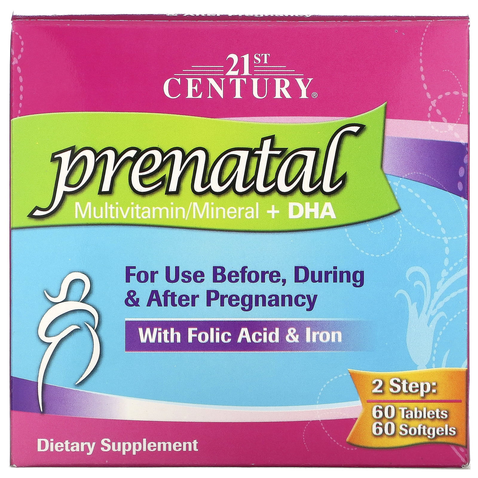 21st Century 2-Step Prenatal Multivitamin + DHA Tablets, 120 Count