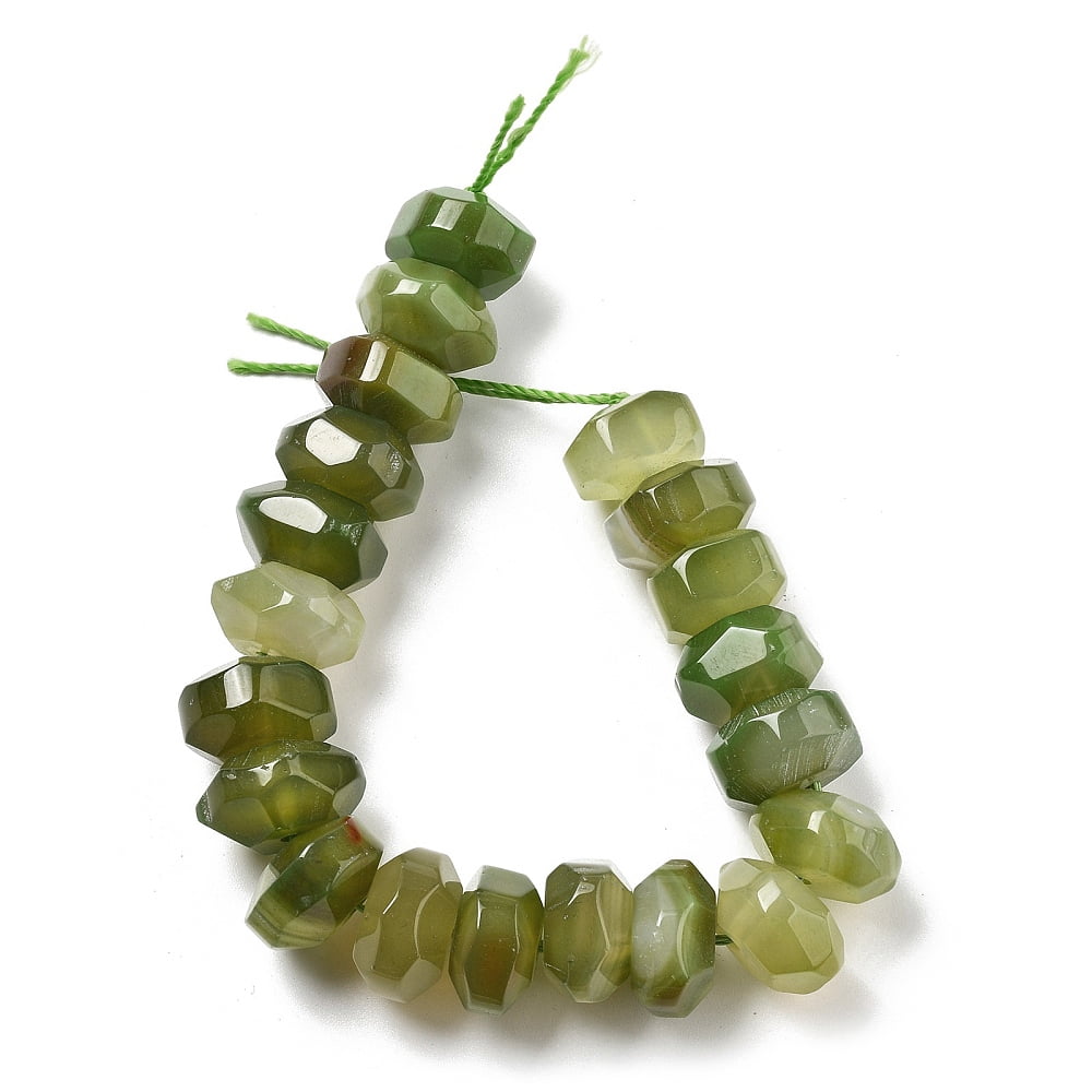 Natural Agate Beads Strands Dyed Heated Faceted Rondelle Yellow Green 15~17x15~17x9~11mm Hole: 1.2mm 19~21pcs/strand 6.89''~7.48''(17.5~19cm)