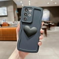 thumbnail image 3 of for Samsung Galaxy S21 Ultra Case 6.8", Cute Kawaii 3D Love Heart Solid Color Curly Wave Frame Camera Lens Cover Shockproof Soft Silicone S21 Ultra Phone Case for Women (Black), 3 of 12