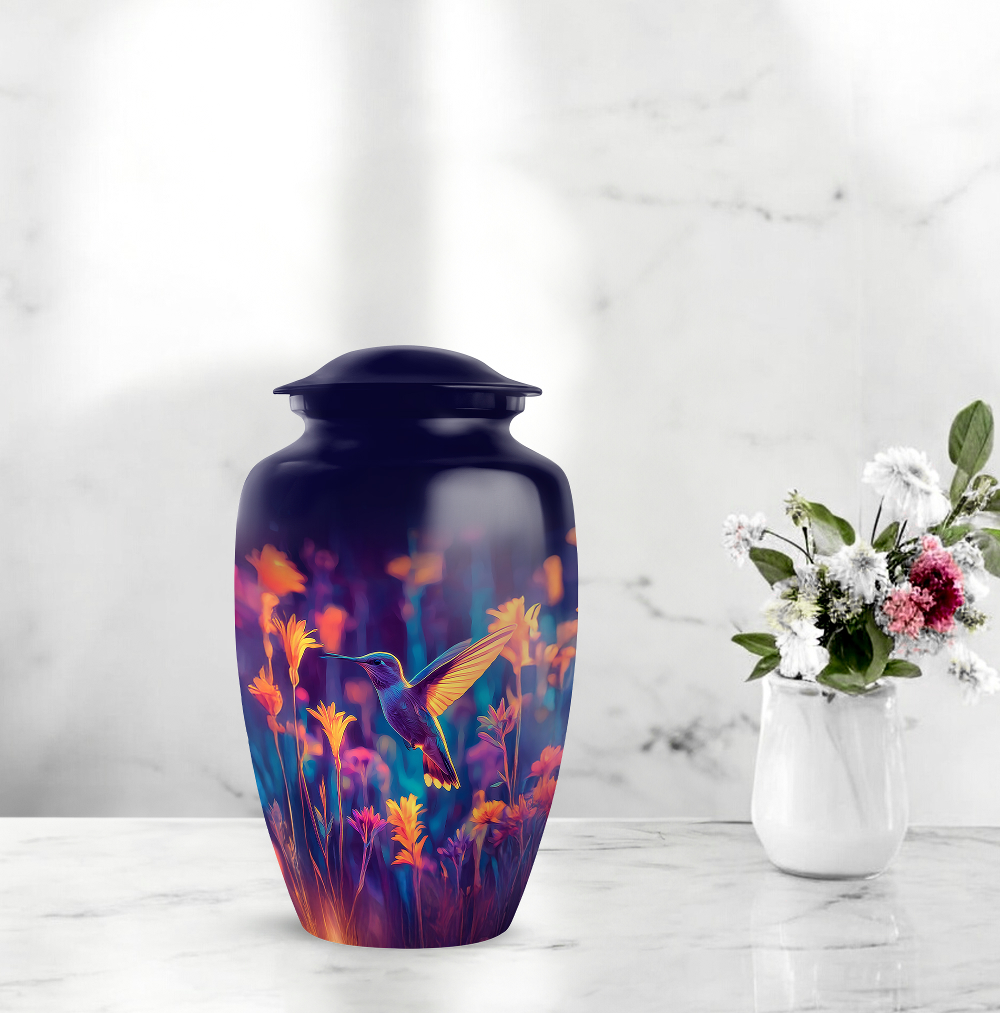 MUKTIVE Humming Bird keepsake Urns for Human Ashes - Flowers Adult Urns for Ashes Men & Women 3 Inch - keepsake Dark Blue Urn for Daughter & Son - Human Remains Ash Urn for Memorial & Funeral