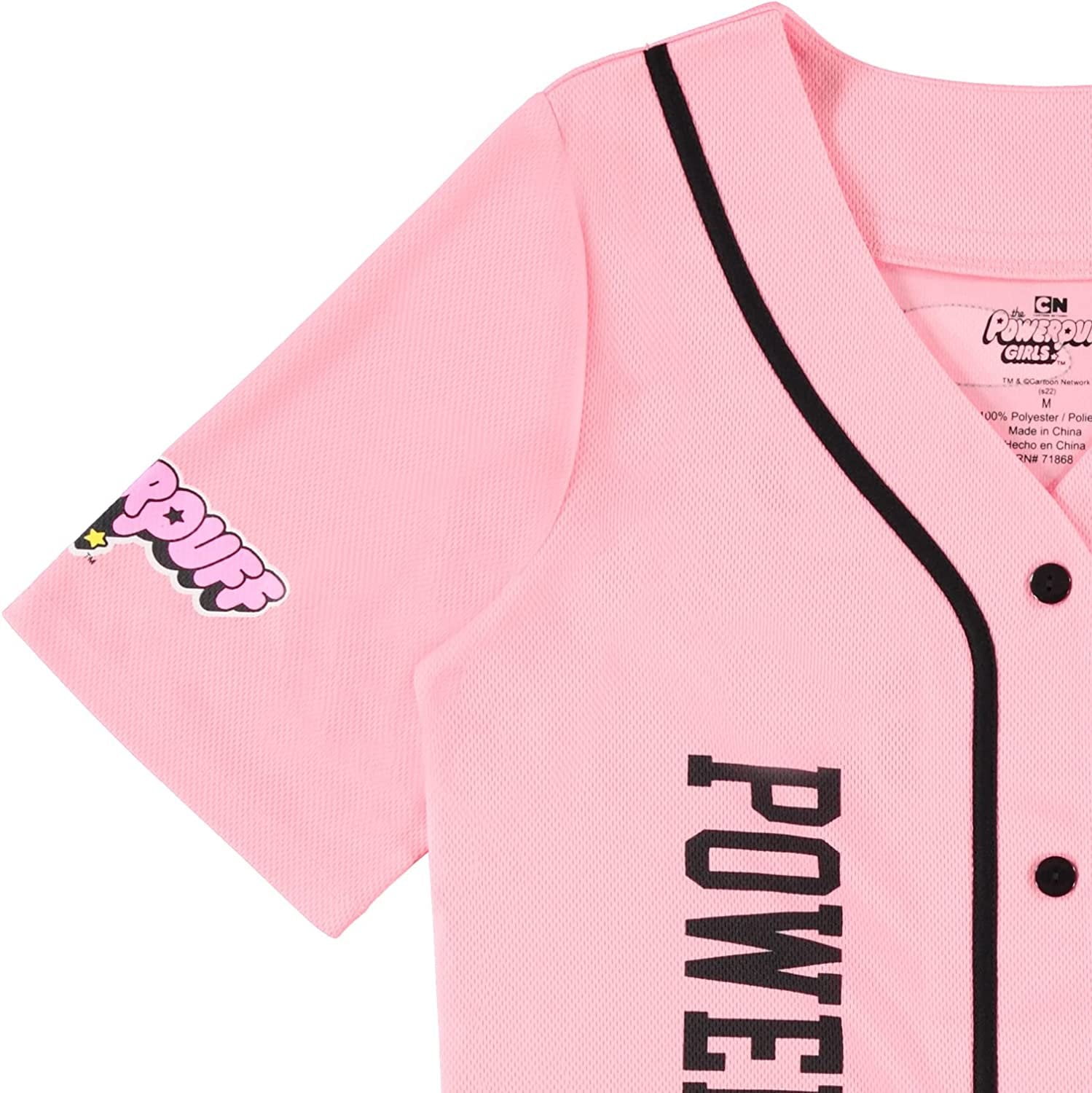 Powerpuff Girls Ladies Baseball Jersey - Powerpuff Mesh Button Down Baseball  Jersey - Blossom Bubble and Buttercup Shirt Pink, Small 
