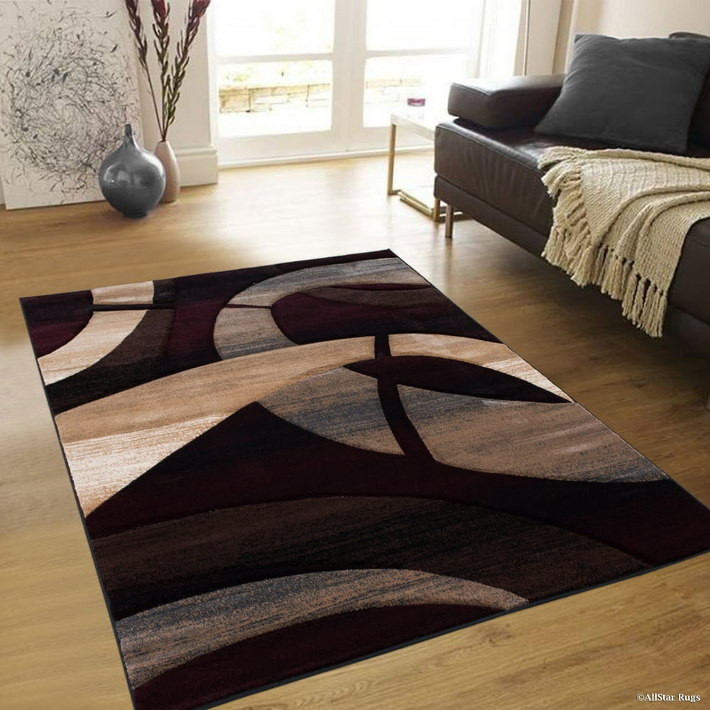 Allstar Burgundy Carved Circles Modern Abstract Geometric Area Rug (5