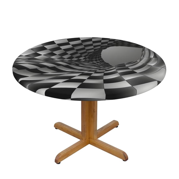 Twisted CheckerBoard Round Fitted Tablecloths Table Covers Wipeable Waterproof Elastic for Kitchen Dinning Parties Wedding Picnic Small Fits 40-44 Inch Table Size