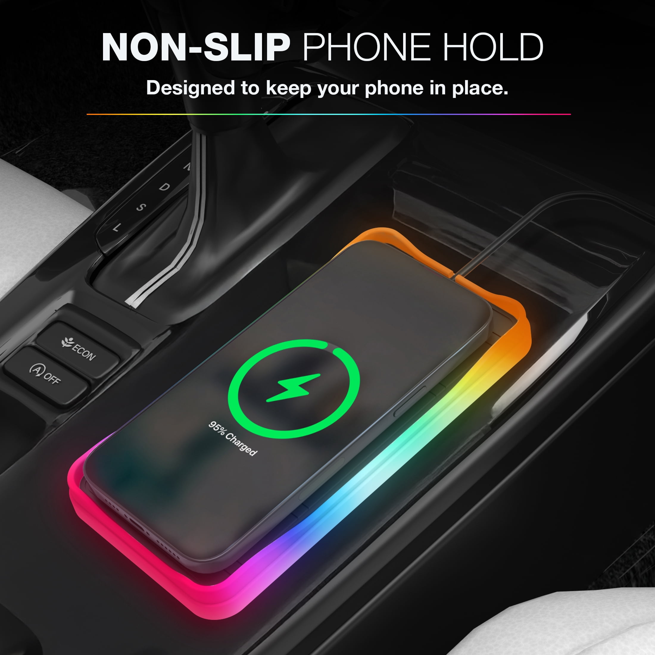TYPE S Charge & Glow Wireless Charging Pad with RGB Glow, Qi Compatible 15W Quick Charge, Non-Slip Material, Heat-Resistant Silicone Bottom, AC535082