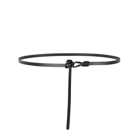 SWSMCLT Women's Skinny Belt Holeless Tie Belt Casual Dinner Faux Leather Belt For Dress Fashion Slim Knotted Elegant Black X-Small-Large