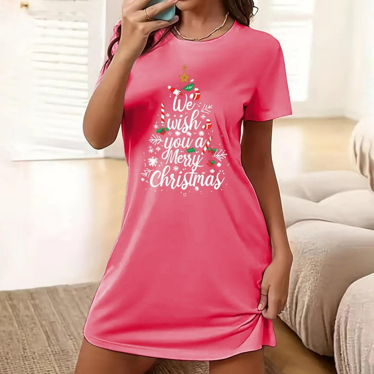 Tnhcen Holiday Plus Size Sleep Dress Funny Christmas Print Short Sleeve  Round Neck Short Length Stretchy Polyester Spandex S-2XL for Cozy Nights -  Walmart.com