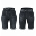 thumbnail image 7 of Oplxuo Jean Bermuda Shorts for Women High Waisted Patch Pocket Knee Length Fold Hem Casual Stretchy Denim Long Shorts, 7 of 7
