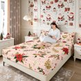 thumbnail image 3 of Manfei Xmas Floral Leaves Bed Sheets 4-Piece,Merry Christmas Full Size Sheets,1 Flat Sheet,1 Fitted Sheet and 2 Pillowcases, 3 of 6
