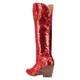thumbnail image 3 of FSJ Women Fashion Sequin Cowboy Boots Western Bling Cowgirl Knee High Boots Almond Closed Toe Pull On Chunky Heel Wide Calf Boots Shoes Size 4 Red, 3 of 4