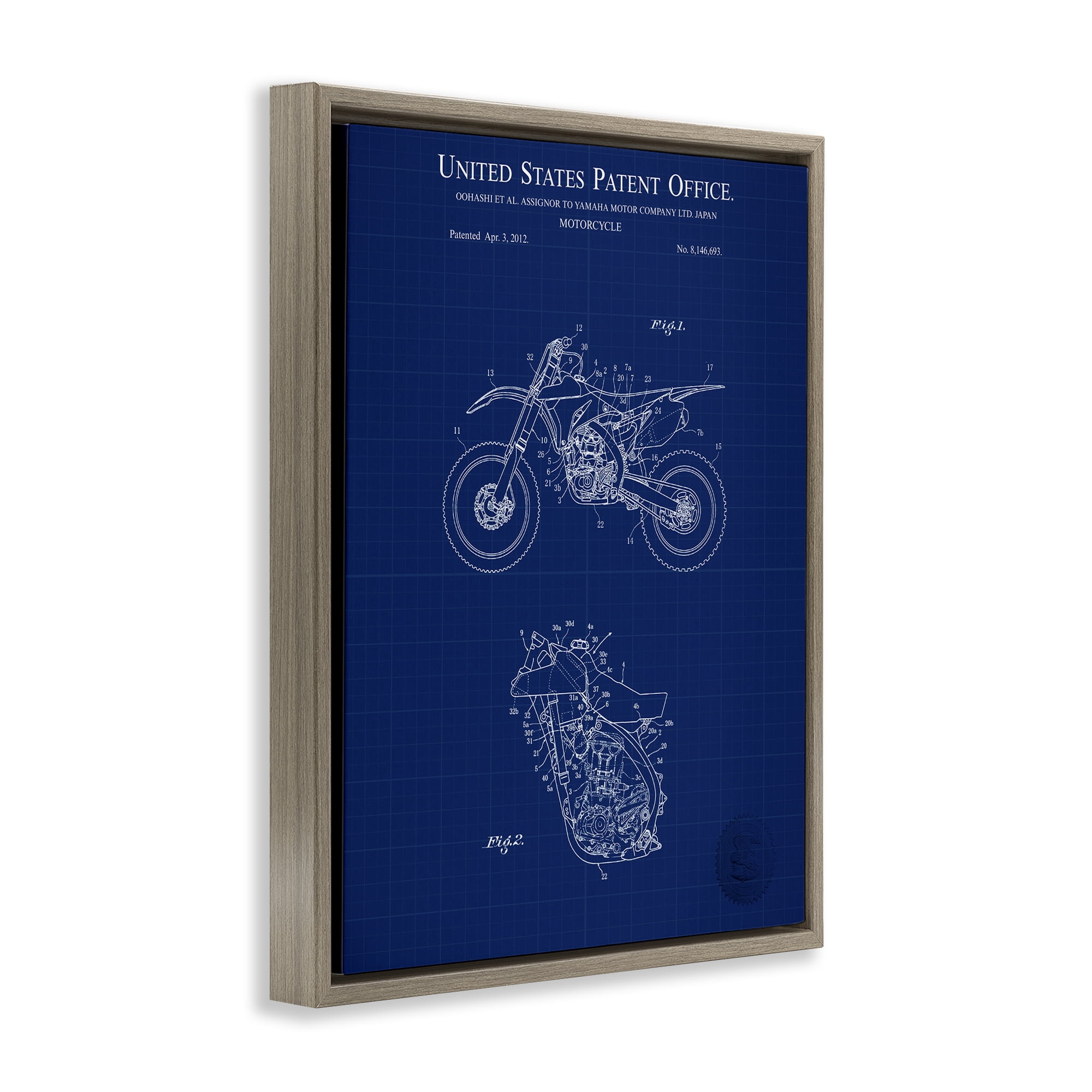 Stupell Industries Blue Motorcycle Blueprint Transportation Painting Brown Floater Framed Art Print Wall Art, 25 x 31