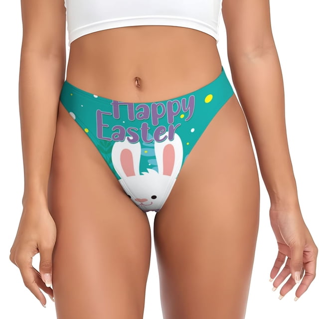 Balery Happy easter Tangas de Algodón para Mujer con Estampado – Ropa Interior Sexy, Transpirable, G-string-X-Large