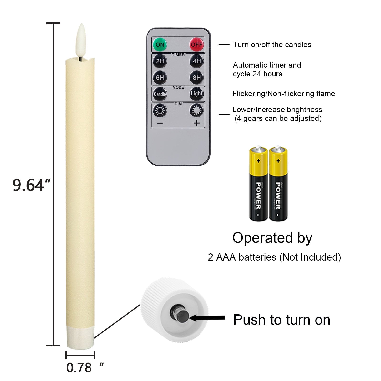 Lasumora Flameless Taper Candles with Timer and Remote, 8PCS Real Wax Battery Operated Ivory Candles for Wedding Window Home Decoration