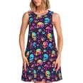 thumbnail image 1 of Fotbe mushroom Skull star Vestido de Verano sin Mangas para Mujer – Vestido Midi Línea A, Estilo Camiseta Floral, Vestido Playero Casual y Fluido, 1 of 7