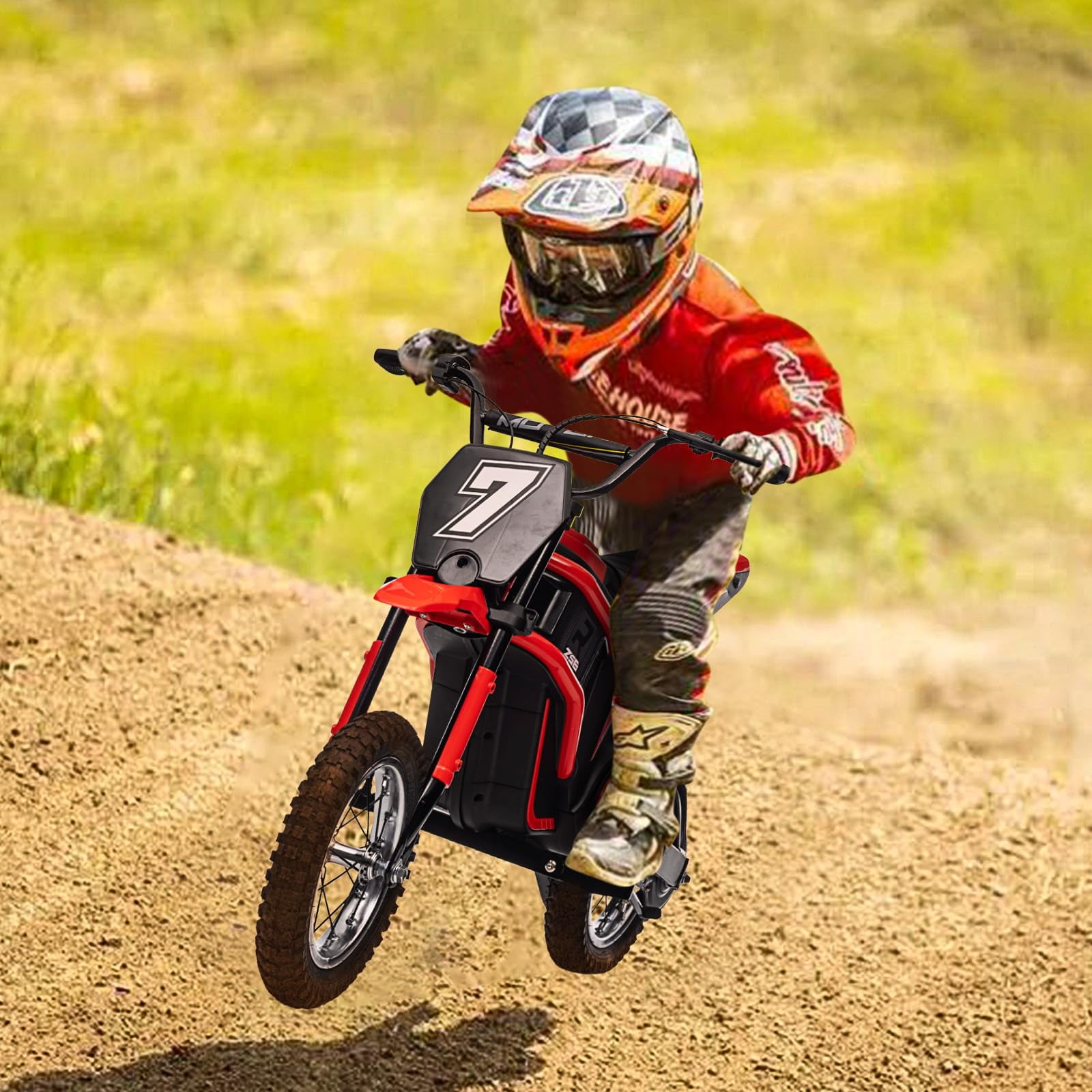 4V Kids Electric Dirt Bike 350W High-Torque Motorcycle for Ages 8-14,Up to 14.29 Mph,2-Speed Modes,Rear-Wheel Drive,Off-Road Ride-On Motocross Bike,Durable Design, for Young Riders