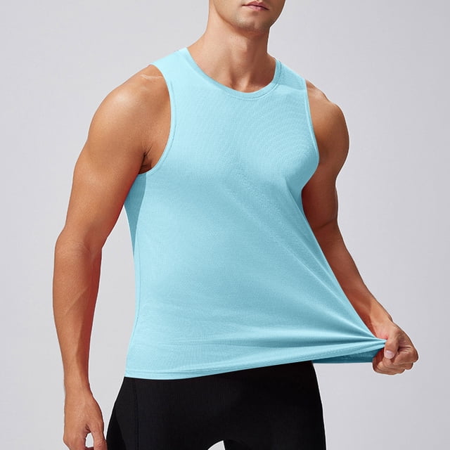 Camiseta sin mangas de cuello redondo para hombre, color liso, informal, de verano, para fitness, ejercicio, correr, entrenamiento, chaleco de poliéster para hombre.