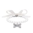 thumbnail image 2 of Imitation Pearl Pet Necklace with Rhinestone Heart for Small Dogs and Cats, Cute Bow Jewelry Neck Chain Accessory for Party, WhiteM, 2 of 3