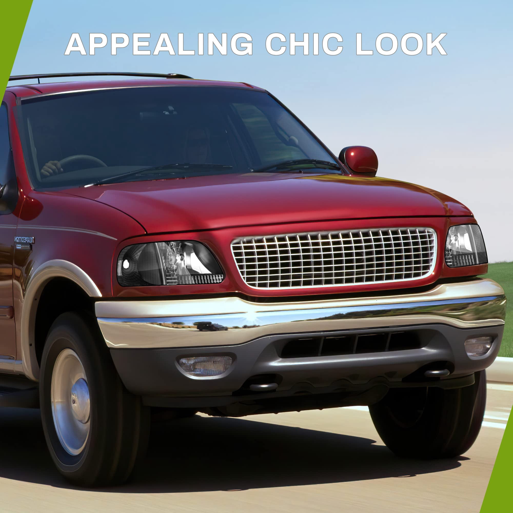 RVNI Front Headlights Assembly+Corner Lamps Pair Fits 1997-2003 Ford F-150 Expedition