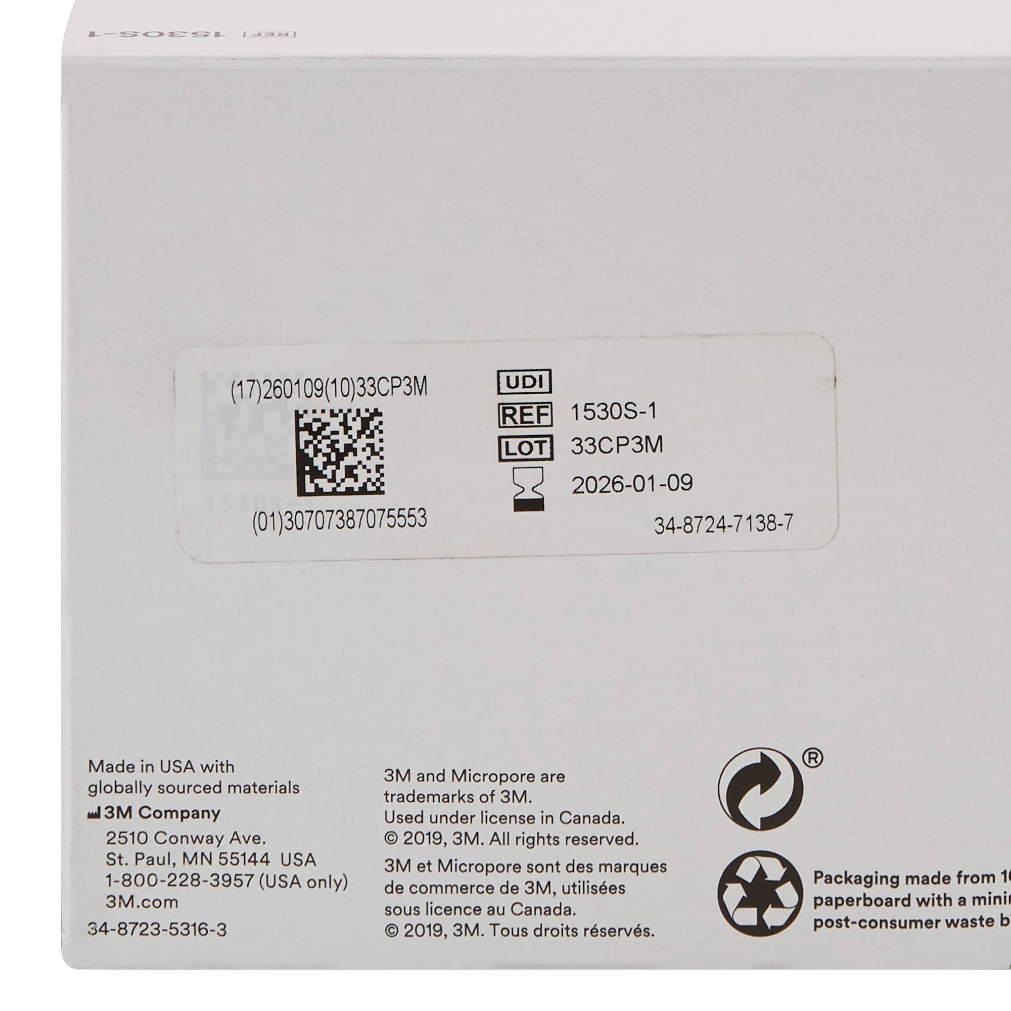 3M Micropore Medical Tape, Non-Sterile Paper, White, 1 in x 1 1/2 yds, 100 Ct
