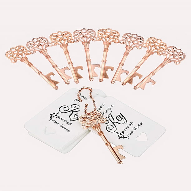 Abridor de recuerdos de boda, regalo de boda de invitados, tarjeta de etiqueta de pareja y llavero 60 rosas de oro