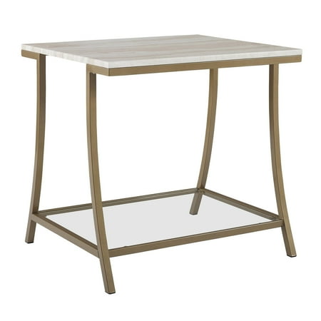Brass Office Table - Novogratz Cecilla Side Table, Soft Brass, Faux Marble