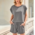 thumbnail image 3 of Mgmyaa Womens 2 Piece Outfits Open Back Crewneck Cap Sleeve Tunic Top Drawstring Short Sets Lounge Athletic Matching Set, 3 of 5