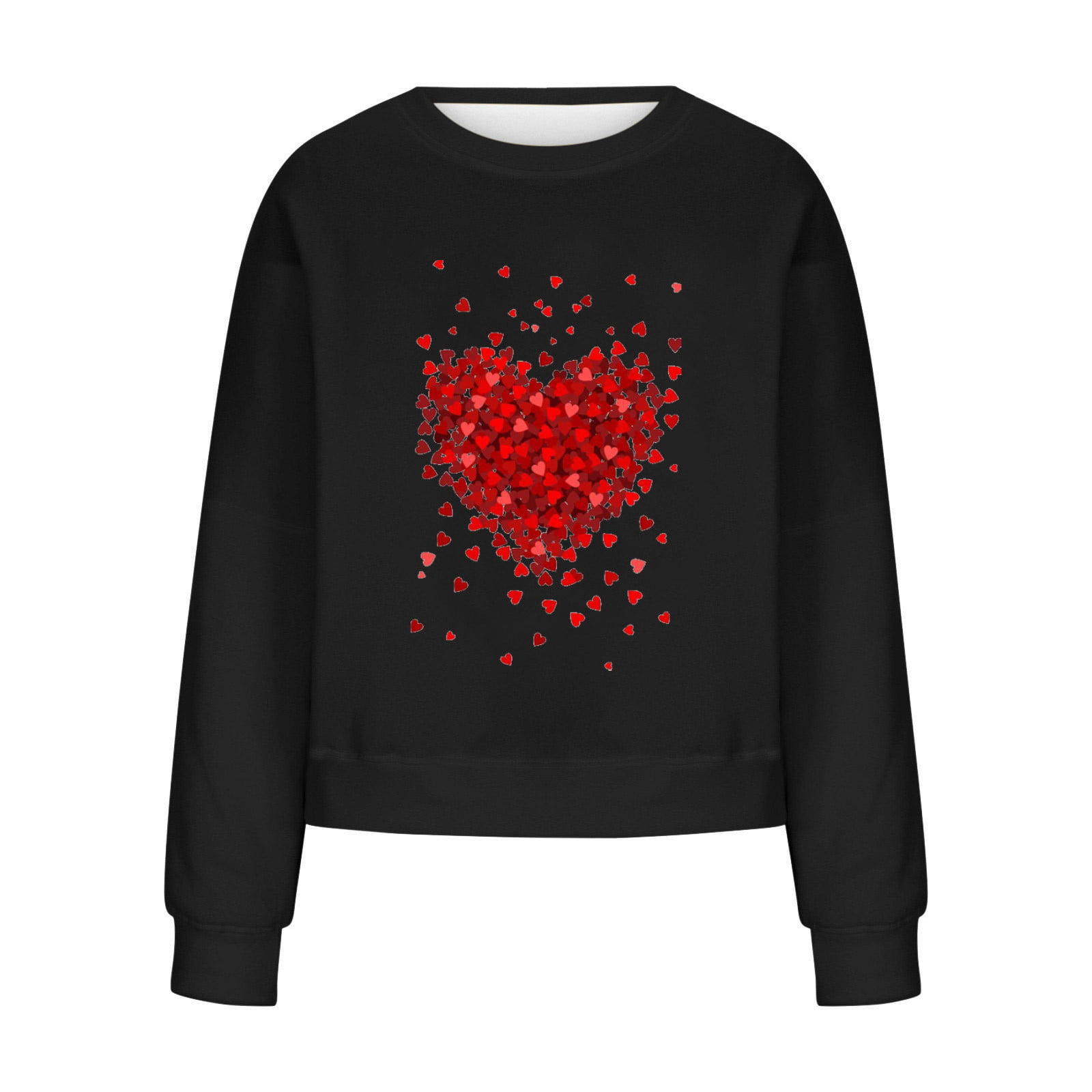 Hfyihgf Valentines Day Shirts Women Oversized Love Heart Graphic Pullover  Sweatshirts Long Sleeve Crewneck Plus Size Tunic Tops(02#Black,3XL) 