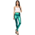 thumbnail image 3 of Sakkas Shiny Liquid Metallic High Waist Stretch Leggings - Made in USA - Green - XL, 3 of 6
