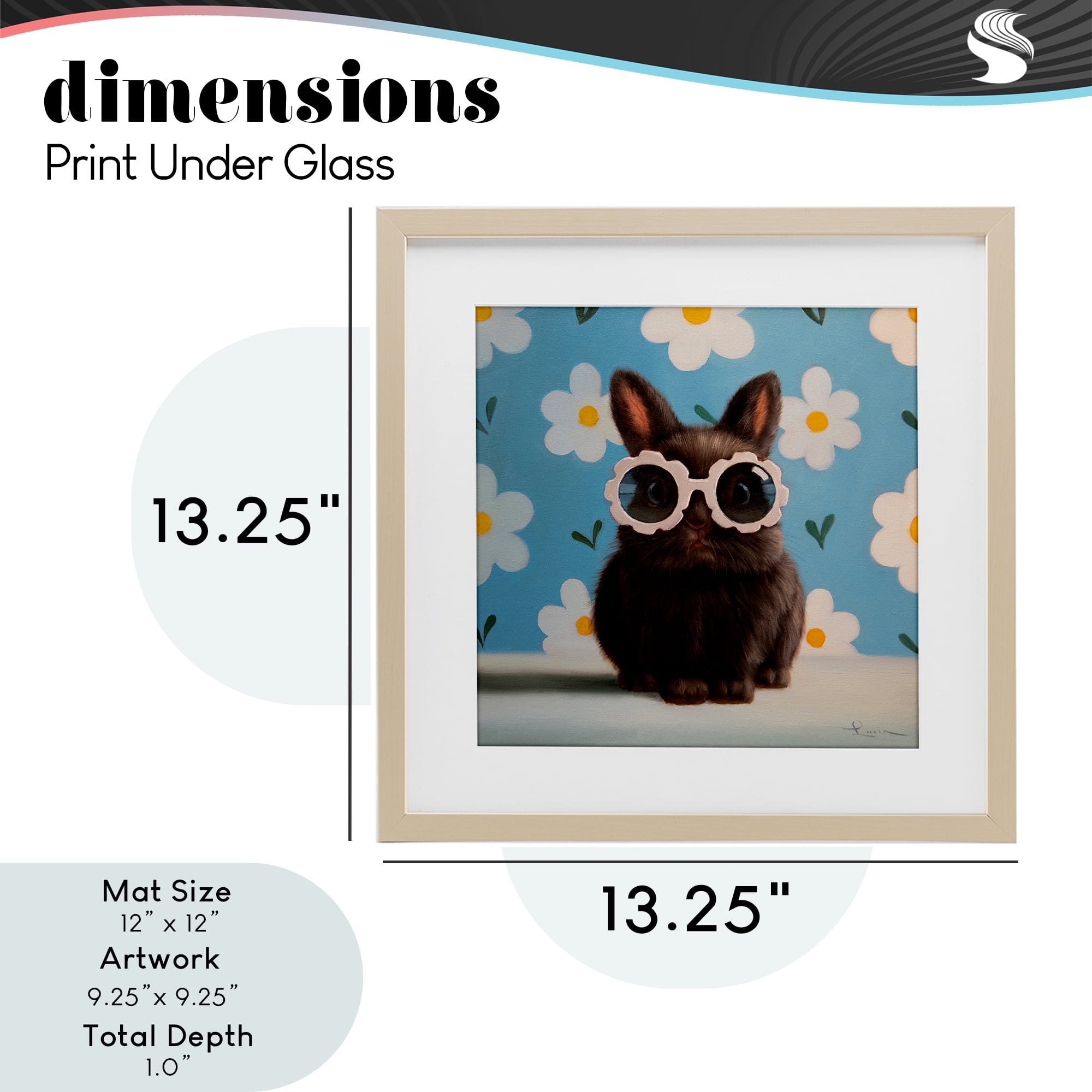 Flower Child Bunny Birch Framed Print Under Glass, design by Lucia Heffernan