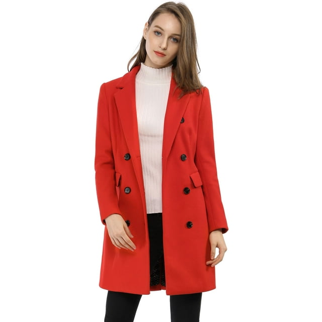 Unique Bargains Manteau Mi-Long à Double Boutonnage pour Femme à Col à Revers Cranté