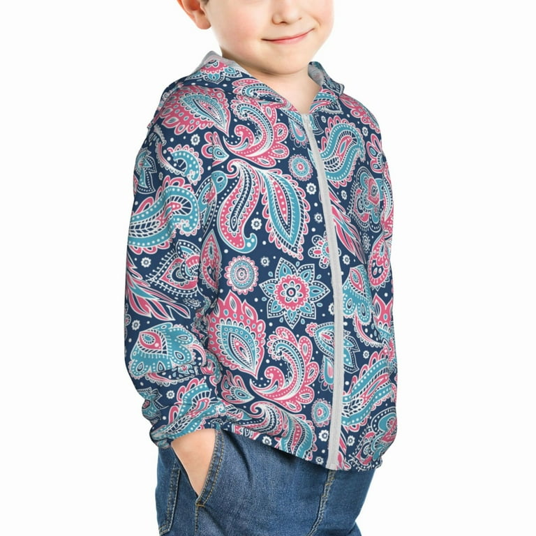 Kids Boys Girls Zip Up Hoodie Blue Pink Paisley Sun Protection Sweatshirt Workout Long Sleeve Jacket Walmart