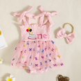 thumbnail image 2 of GYRATEDREAM Newborn Baby Girls Summer Romper Dress with Headband Infant Toddler Print Princess Party Tulle Romper Dress Pale Pinkish Pink for 0-12 Months, 2 of 5