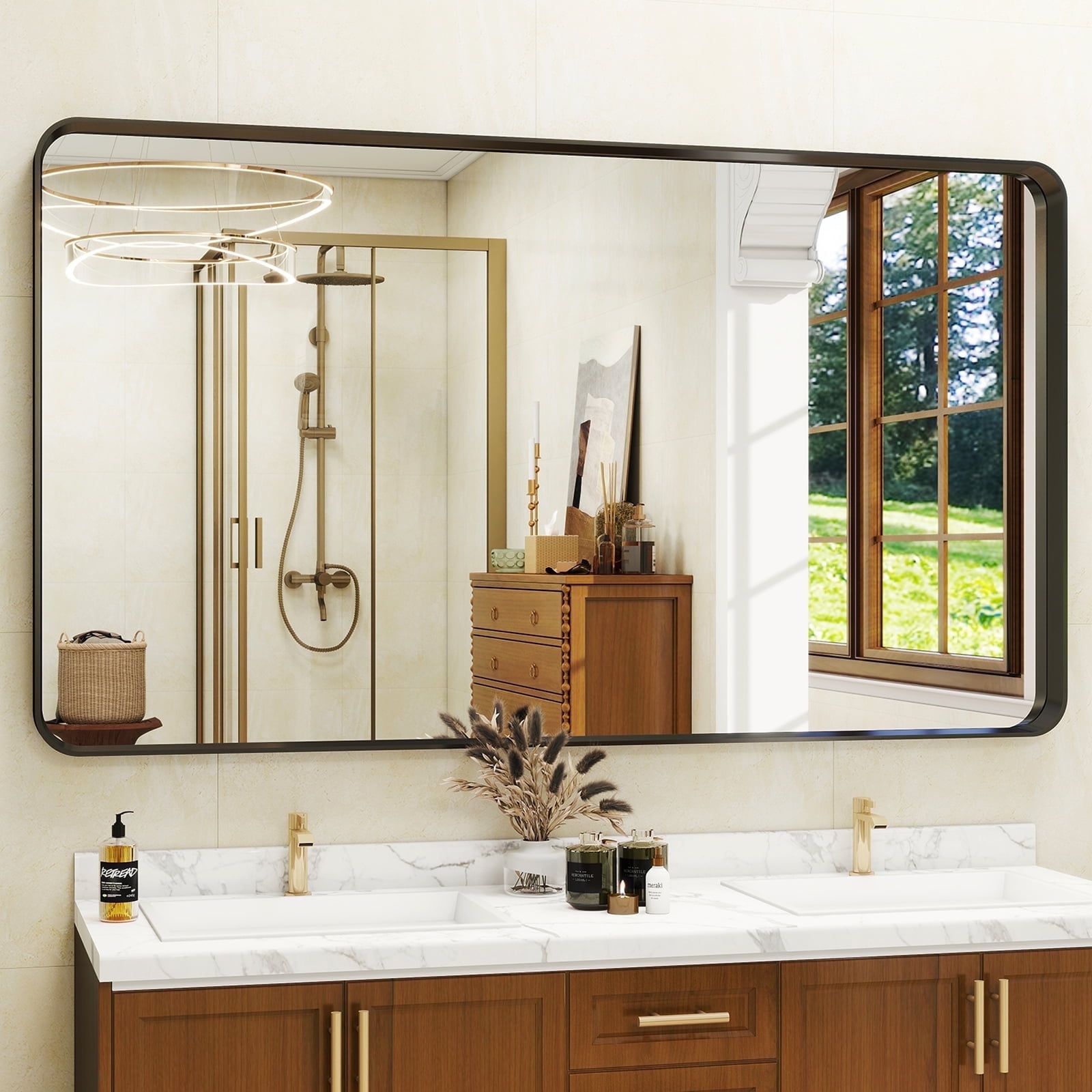 BEAUTYPEAK 30x48 Modern Round Corner Bathroom Vanity Mirror photo 1