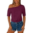 thumbnail image 4 of Craaazy Women's Casual Short Sleeve Crop Tops, Solid Color Batwing Sleeve Tops, Loose Fit Comfy Blouse for Daily Wear Gifts, 4 of 6