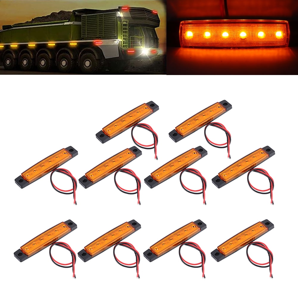 10PCS/SET Amber DC 12V 6 SMD Side Marker Indicators LED Light Lamp Truck Trailer