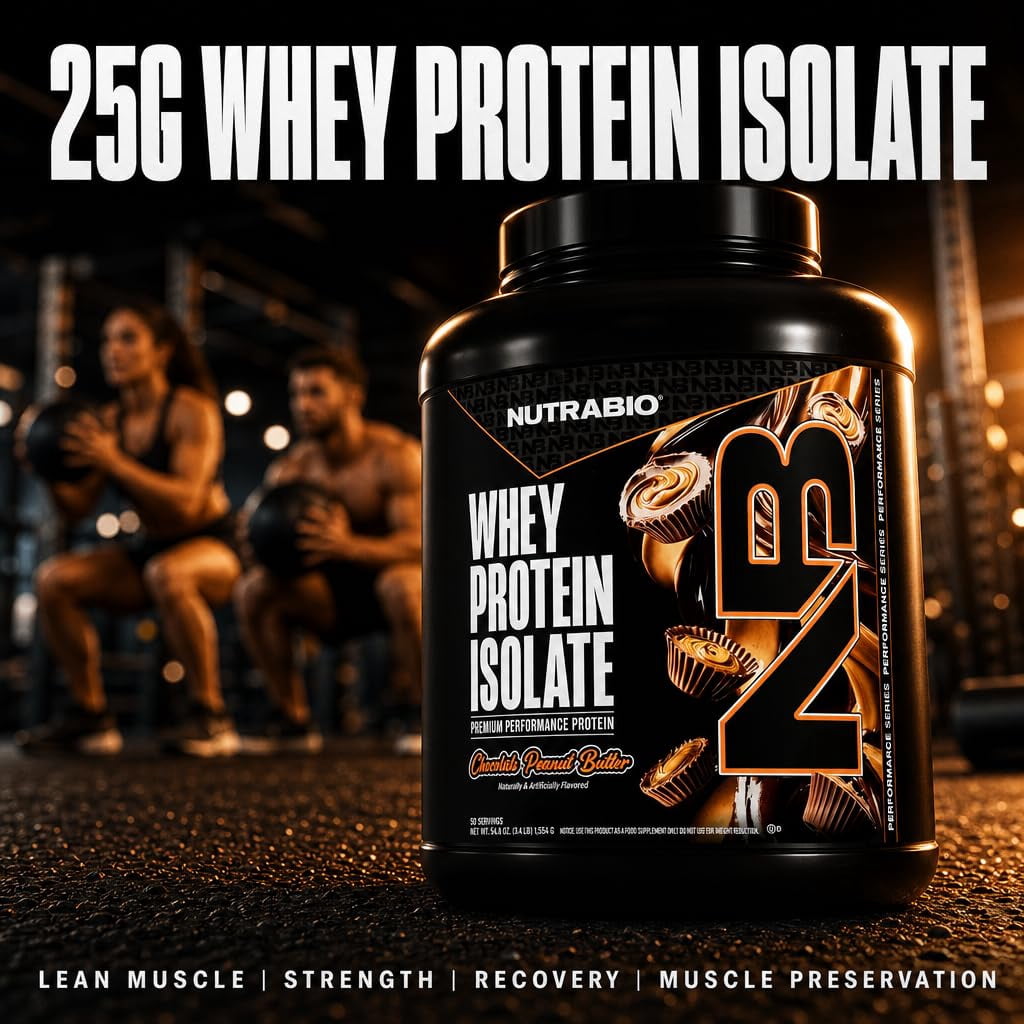 NutraBio Whey Protein Powder Isolate Supplement – 25g of Protein Per Scoop with Complete Amino Acid Profile - Soy and Gluten Free - Zero Fillers and Non-GMO - Chocolate Peanut Butter - 5 Lbs.